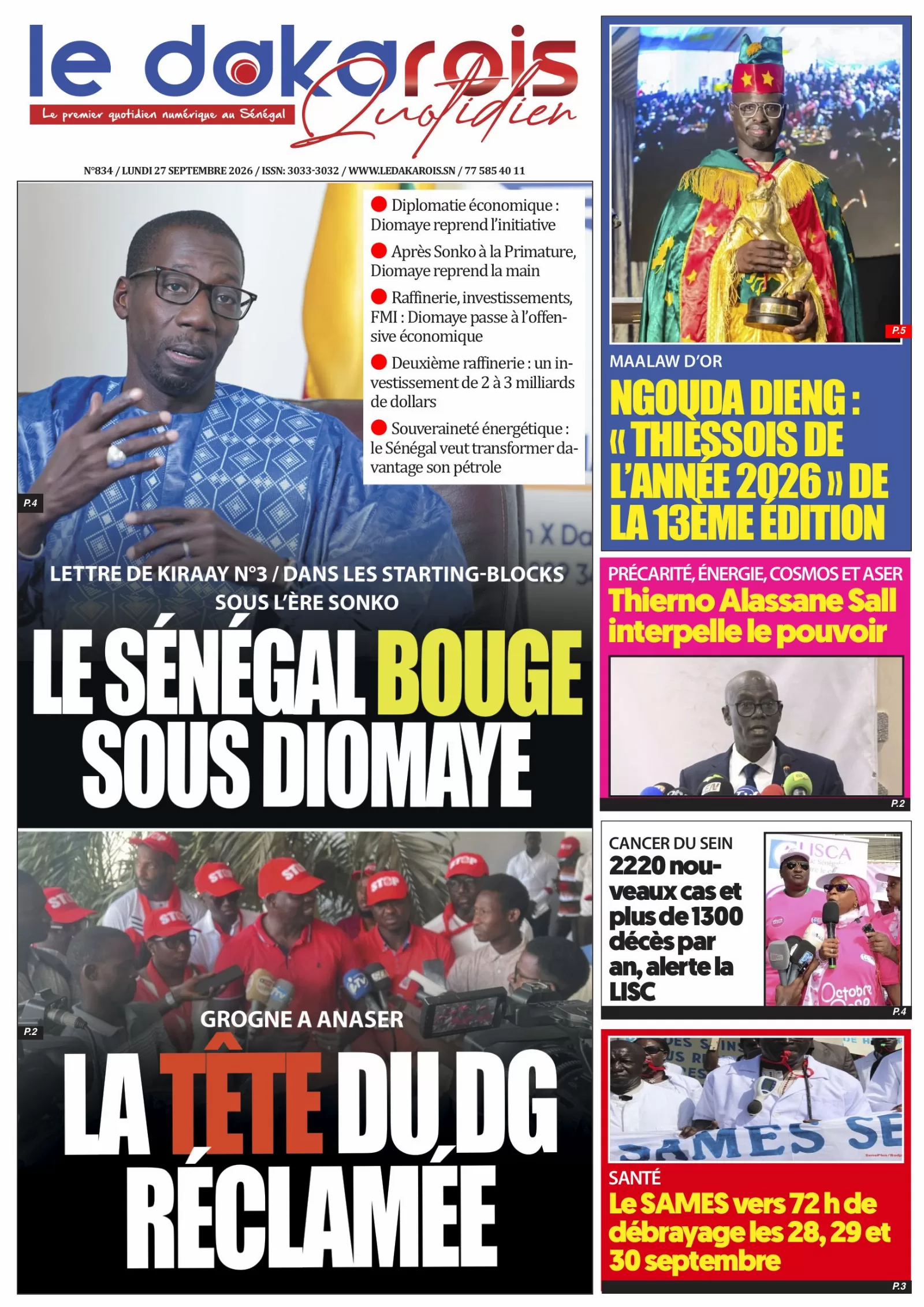 Le Dakarois Quotidien N°834 – 27/09/2026