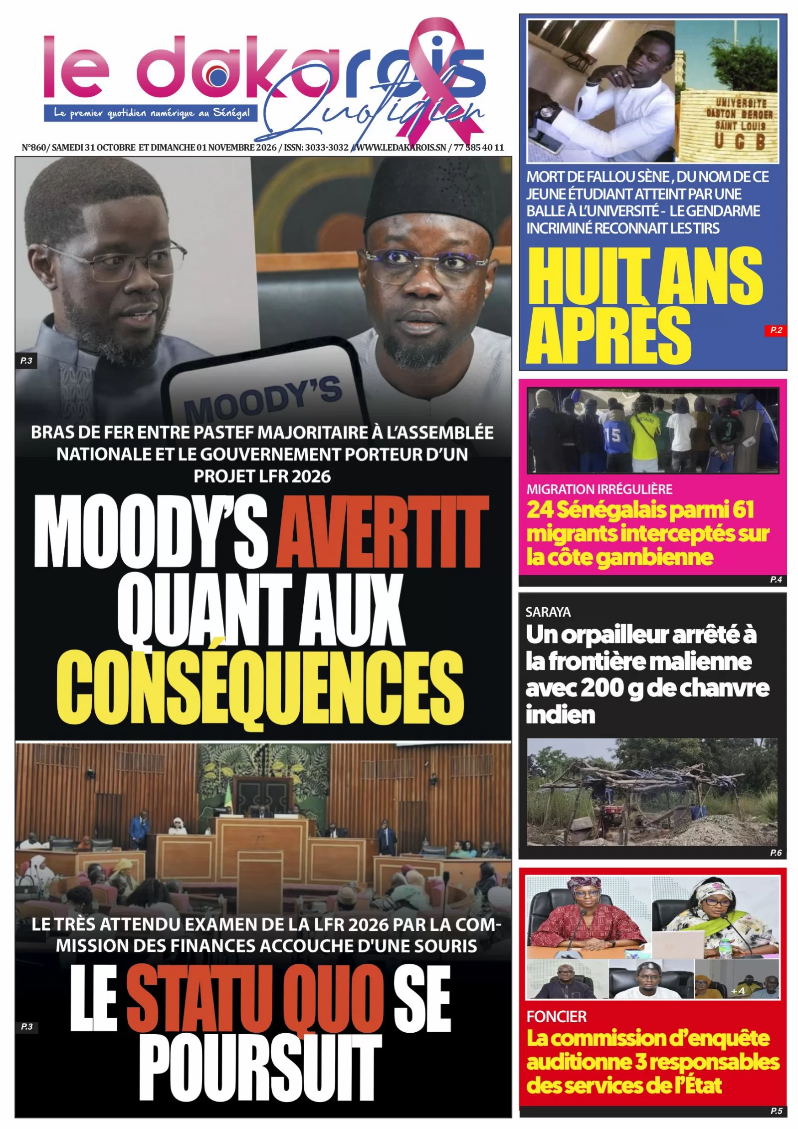 Le Dakarois Quotidien N°860 – 31/10 et 01/11/2026