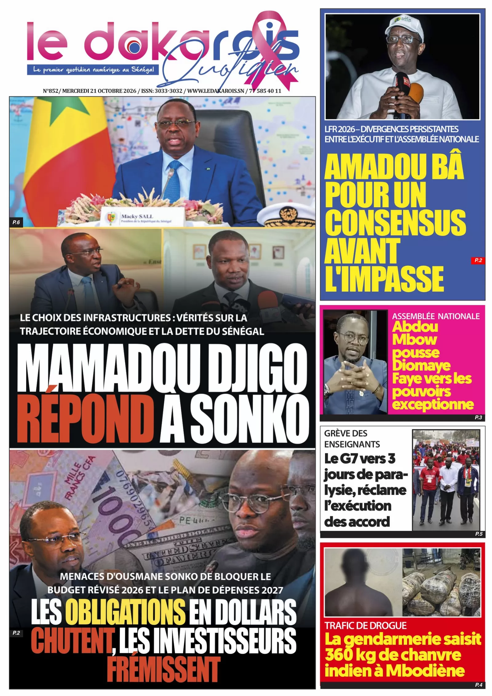 Le Dakarois Quotidien N°852 – 21/10/2026