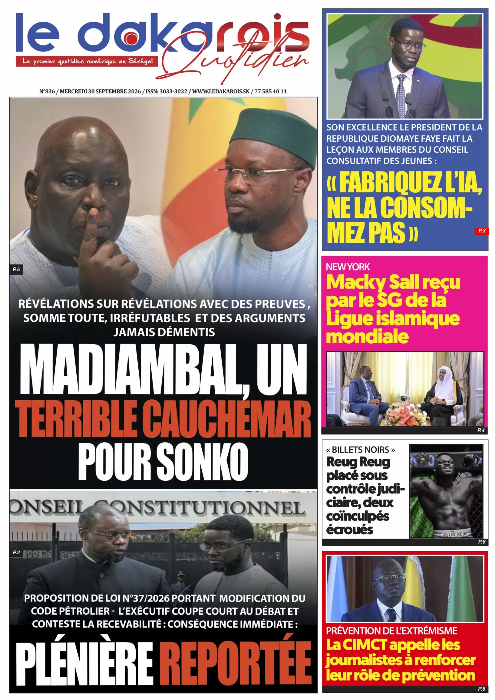 Le Dakarois Quotidien N°836 – 30/09/2026